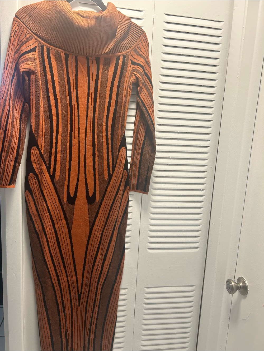 Fashion Nova Orange and Dark Brown Striped Maxi Sweater Dress